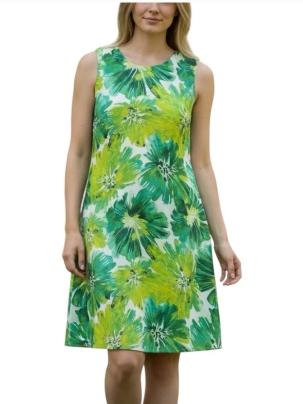 Calvin Klein Green Floral A-Line Swing dress SZ 10